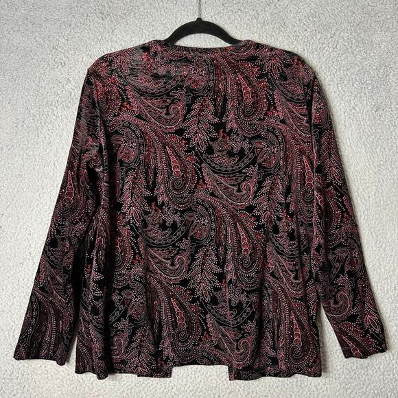 Notations Top Womens XL Black Red Sequin Long Sleeve Layered Look Floral Blouse - Picture 2 of 12